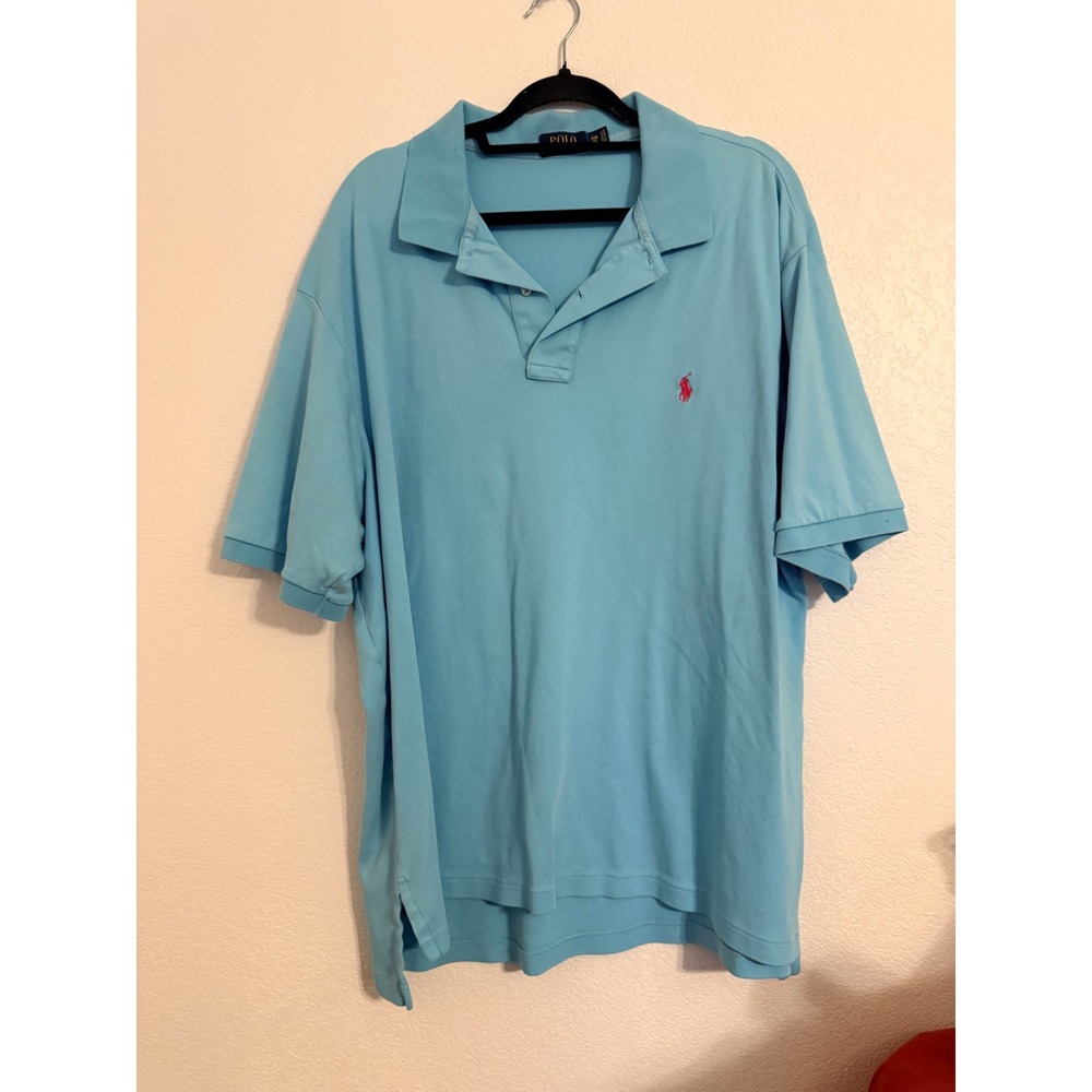 Ralph Lauren Polo Shirt Mens‎ 2XB Big Aqua Blue Short Sleeve Embroidered Logo